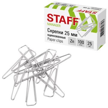 Скрепки треугольные STAFF 25мм оцинкованные, 100шт
