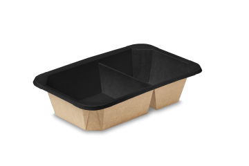 Контейнер бумажный 800мл 224x139x50мм крафт ламин 2секц OSQ OCTOBOX BLACK WOOD (кр 470106) 45/360