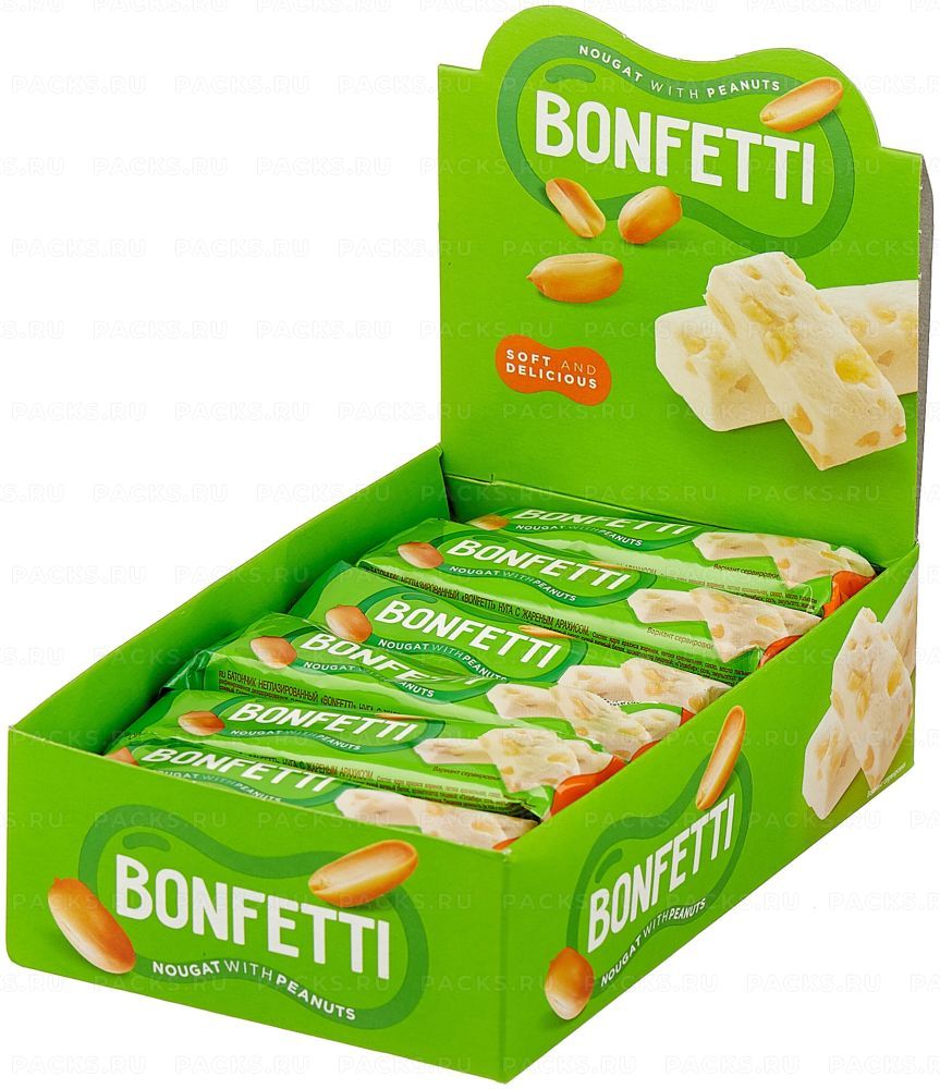 Продукты, Батончик Bonfetti нуга с арахисом 25 г 1/18