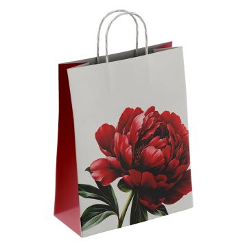 Пакет подарочный крафтовый (25х22х12) с крученой ручкой Пион красный 1/250