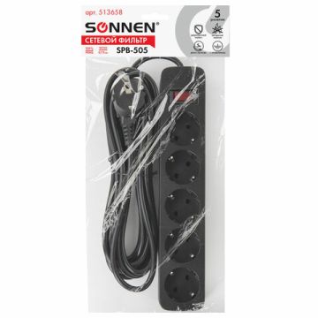 Сетевой фильтр 5м Sonnen SPB-505 5 розеток 10А с заземлением черный 1/35