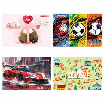 Альбом для рисования 12л А4 обложка офсет ассорти МИКС-1 Пифагор 1/12/120