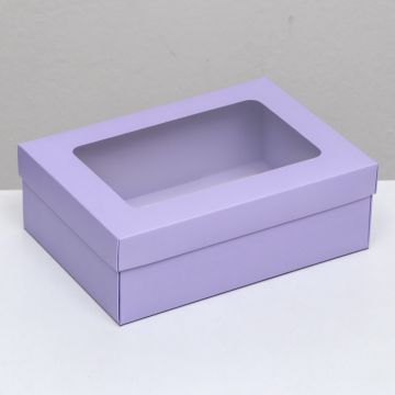 Коробка с окном 240х170х80мм картонная сиреневая 5/200