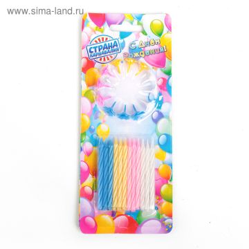 Свеча для торта с держателями Яркая полоска, 24 шт. и 12 подставок  1/288