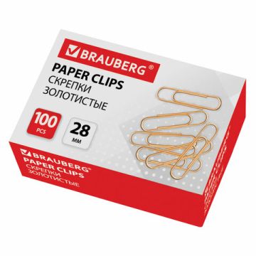 Скрепки 28мм 100шт золотистые BRAUBERG 1/10/300