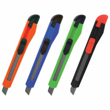 Нож канцелярский 9мм фиксатор цвет ассорти упаковка с европодвесом STAFF 1/12/60