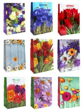 Пакет подарочный бумажный (14х20х7) ламинир Классика цветы 1/20