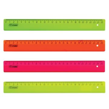 Линейка 25см пластиковая флуоресцентная ассорти СТАММ 1/20/440