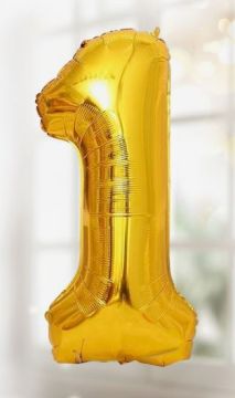 Шар фольгированный Цифра 1 85см цвет золото 1/20/700