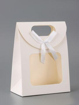 Подарочная коробка-пакет с окном на липучке 16х12х6см белая 5/375