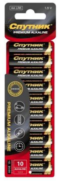 Элемент питания Спутник АА Premium Alkaline LR6/10В (10шт) блистер (пальчик) 1/12