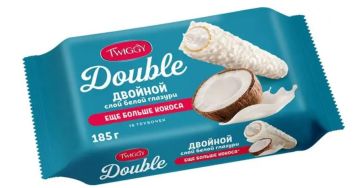 Продукты, Трубочки вафельные Twiggy Double с кокосом в бел шоколаде 185 г 1/12