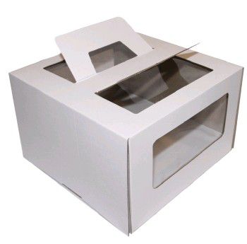 Коробка для торта с окном с ручками 290х290х160мм микрогофрокартон белая 25/25 