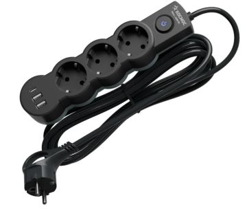 Удлинитель сетевой 5м 3 розетки 10А USB черный Космос (ПЭТ) 1/1