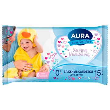 Салфетки влажные AURA Ultra Comfort детские без спирта (15) 1/110 