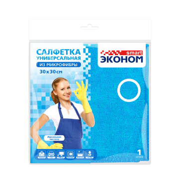 Салфетка микрофибра (30х30) универсальная в индивид,упаковке ассорти Эконом Smart 1/60 