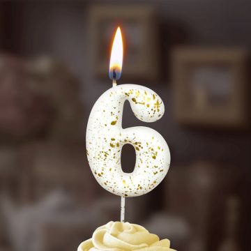 Свеча для торта Белые брызги Цифра 6 1/30