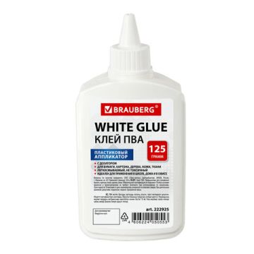 Клей ПВА 125г бумага картон дерево BRAUBERG 1/40