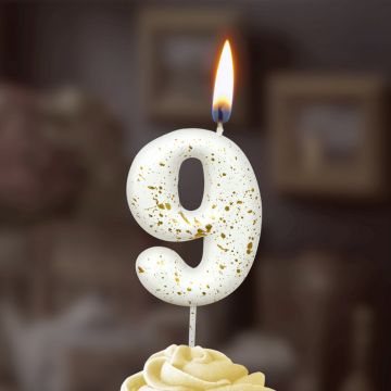 Свеча для торта Белые брызги Цифра 9 1/30