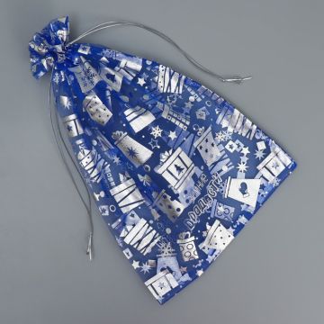 НГ Подарочный мешок текстильный ОРГАНЗА Зимние радости! 20х30см 1/20