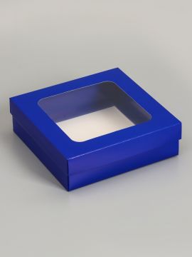 Коробка с окном 200х200х60см картонная синяя 5/275