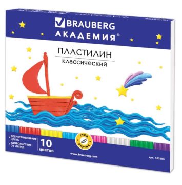 Пластилин 10цв 200г СО СТЕКОМ BRAUBERG классический 1/20