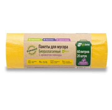 Мешок для мусора 60л рулон ПНД (58х68)-6,5 желтый БИО(20шт) Эколайф (лаванда) 4,9г Ромашка 1/40