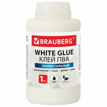 Клей ПВА 1кг универсальный бумага картон дерево BRAUBERG 1/6