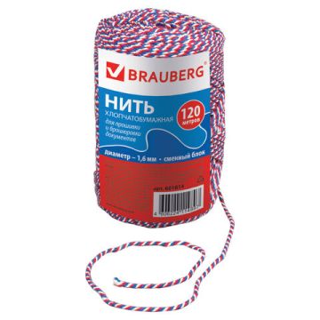 Нить х/б для прошивки документов ТРИКОЛОР диам 1,6 мм длина 120м смен.блок BRAUBERG 1/30 