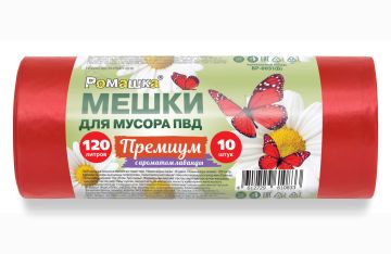 Мешок для мусора 120л рулон ПВД (70х110)-35 красный (лаванда) ПРЕМИУМ 50г Ромашка (10шт) 1/12