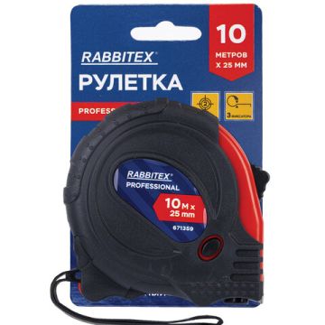 Рулетка измерительная 10м х 25мм RABBITEX  обрезиненный корпус 1/6/60