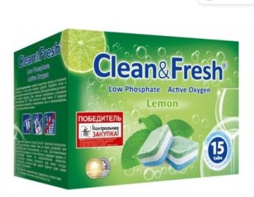 Таблетки для посудомоечных машин 15шт CLEAN&FRESH 5 в 1 1/14 
