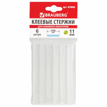 Клеевые стержни d-11 мм длина 100 мм прозр  компл 6 штук BRAUBERG европодвес 1/50/100