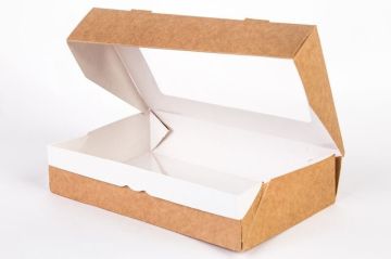 Контейнер бумажный с окном 1000мл 195х120х40мм крафт ламин OSQ Tabox PRO 1000 25/225