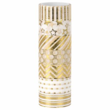 Клейкие Washi-ленты 7шт 3м ЗОЛОТИСТЫЕ с фольгой