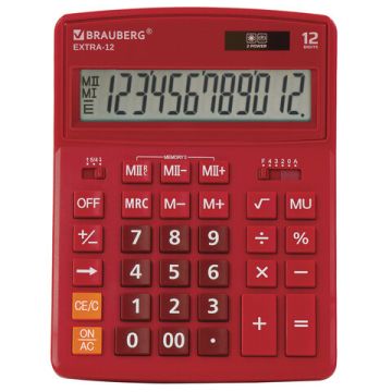 Калькулятор настольный BRAUBERG EXTRA-12-WR (206x155мм) 12разр дв питание КРАСНЫЙ 1/20/40 