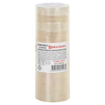 Канц.лента 12х33 прозрачная гарантированная длина BRAUBERG 12/300 
