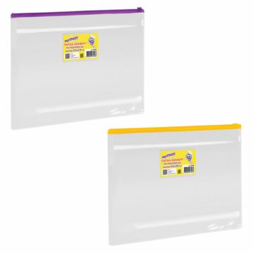 Папка-конверт А4 на молнии ЮНЛАНДИЯ 335х238мм 0,12мм ассорти 1/12