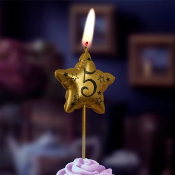 Свеча для торта Звезда Цифра 5 золото 1/30/360