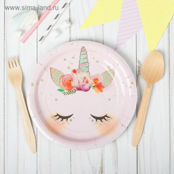 Тарелка картон с рисунком d-180 Единорог 10/800