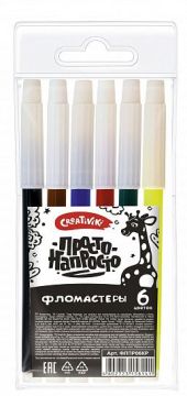 Фломастеры 6цв блистер упаковка круглый корпус Creativiki ПРОСТО 1/24