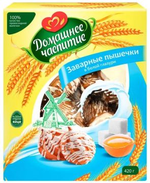 Продукты, Заварные пышечки в белой глазури 420 г 1/6