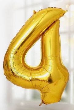 Шар фольгированный Цифра 4 85см цвет золото 1/20/700