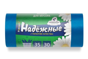 Мешок для мусора 35л рулон ПСД (50х60)-12 синие с ушками НАДЕЖНЫЕ 6,66г Ромашка (30шт) 1/20 Мешок для мусора 35л рулон ПСД (50х60)-12 синие с ушками НАДЕЖНЫЕ 6,66г Ромашка (30шт) 1/20