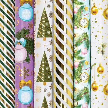 НГ Бумага упаковочная 70х100см ЗОЛОТАЯ СКАЗКА Gold&Green с эффектами ассорти 1/30