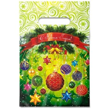 НГ Пакет с вырубной ручкой (20х30)-30 Шарики-фонарики 100/2000