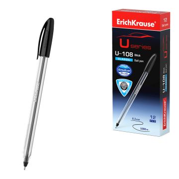 Ручка шариковая масляная черная 0,3мм узел 1мм прозр корп ERICH KRAUSE U-108 1/12