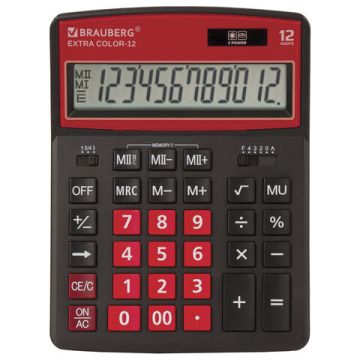 Калькулятор настольный BRAUBERG COLOR-12-BKWR (206x155мм) 12разр черно-красн 1/20/40 