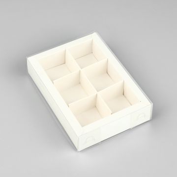 Коробка для конфет с прозр. крышкой 145х100х30мм на 6шт белая 5/300