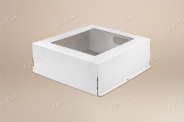 Коробка для торта с окном 400х300х120мм картонная белая 50/50
